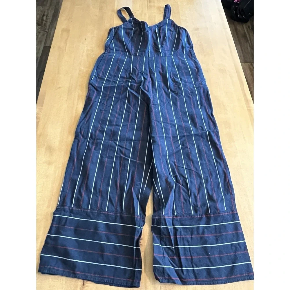 Universal Thread Jumpsuit Women's Sz M Blue White‎ Red Striped 100% Cotton